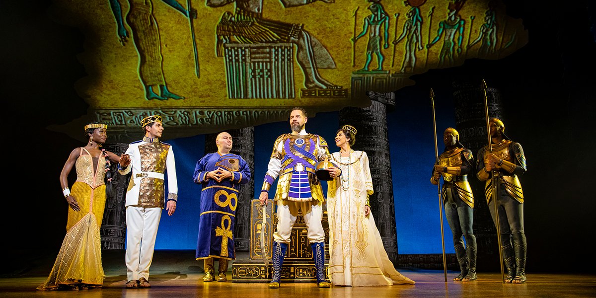 Tanisha Spring, Liam Tamne, Adam Pearce, Joe Dixon and Debbie Kurupin in The Prince Of Egypt. Photo by Matt Crockett.