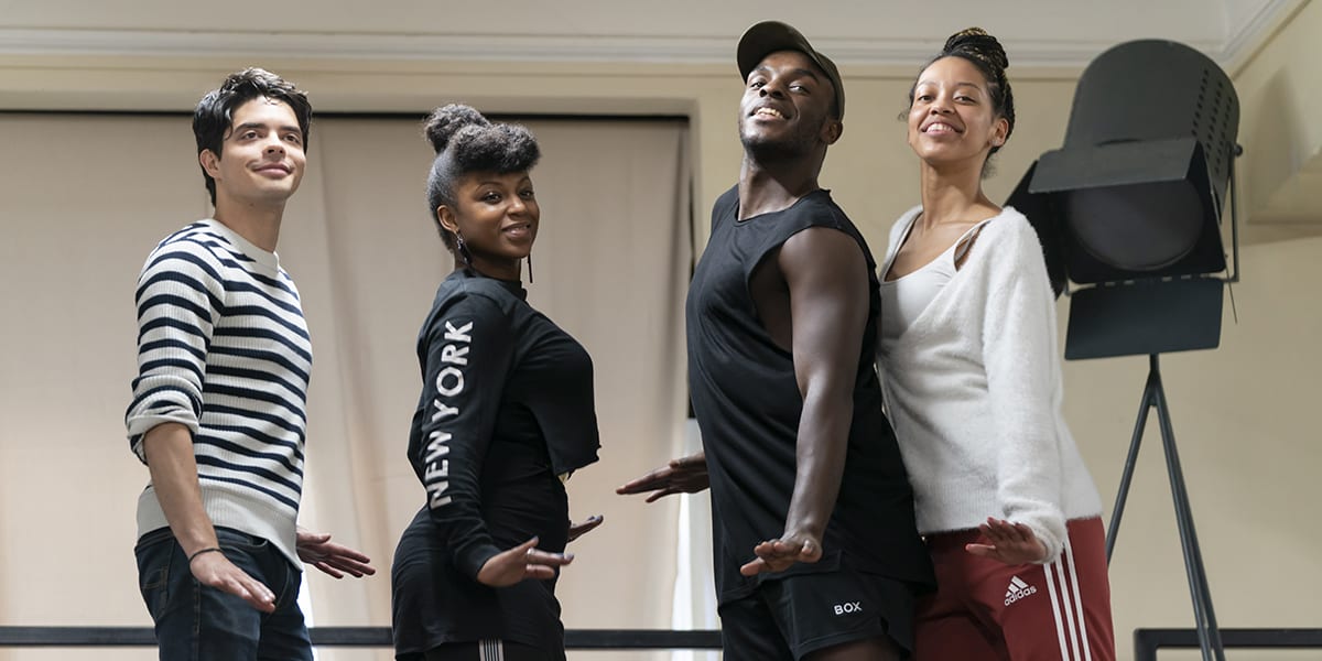 Manuel Pacific, Cindy Belliot, Ryan Reid and Sadie-Jean Shirley in rehearsals for City of Angels. Photo by Johan Persson.