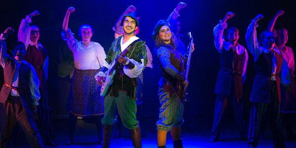 Phil Adele, Barabara Hockaday and the junior chorus in Robin Hood at the Queens Theatre Hornchurch, 2019, Photo by Mark Sepple