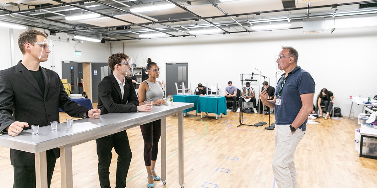 Karl James Wilson, Ben Joyce, Koko Basigara and Jon Emmanuel (UK Associate Director) in rehearsals for Jersey Boys (Photo credit: Darren Bell)