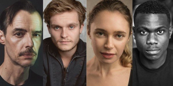 A collage of images in a line featuring Paul Hilton, Tom Glynn-Carney, Lizzie Annis 