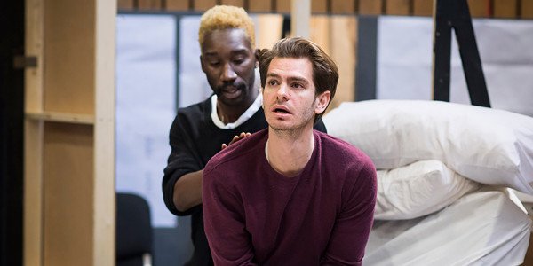 Nathan Stewart-Jarrett and Andrew Garfield in rehearsals for Angels In America at the National Theatre (Photo: Helen Maybanks)