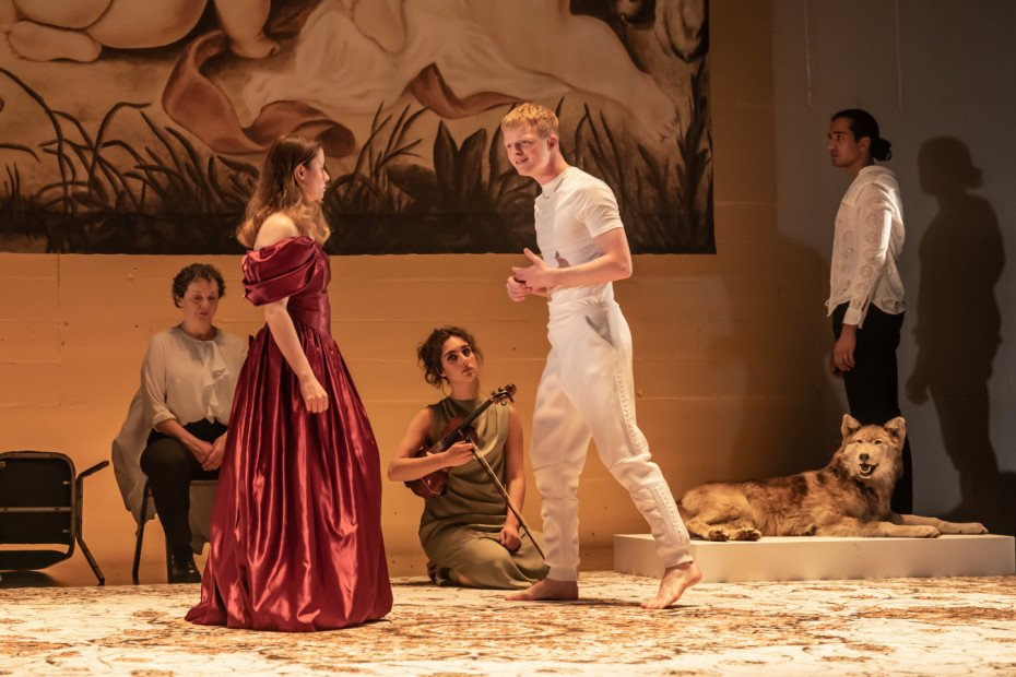 Helena Lymbery Shyvonne Ahmmad Hanna Khogali William Robinson and Nathaniel Curtis in Britannicus. Photo Marc Brenner mqcbd0