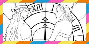 Colouring sheet of Elphaba and Galinda from Wicked