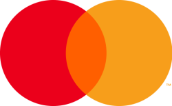 Mastercard logo with two circles, one red and one orange that intersect in the centre