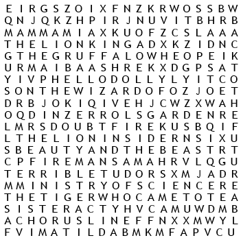 A word search grid full of jumbled letters and words.